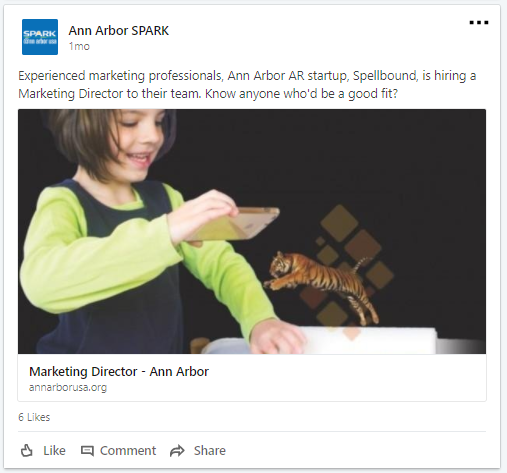 An example of a social media post promoting a new job posting on a community job board