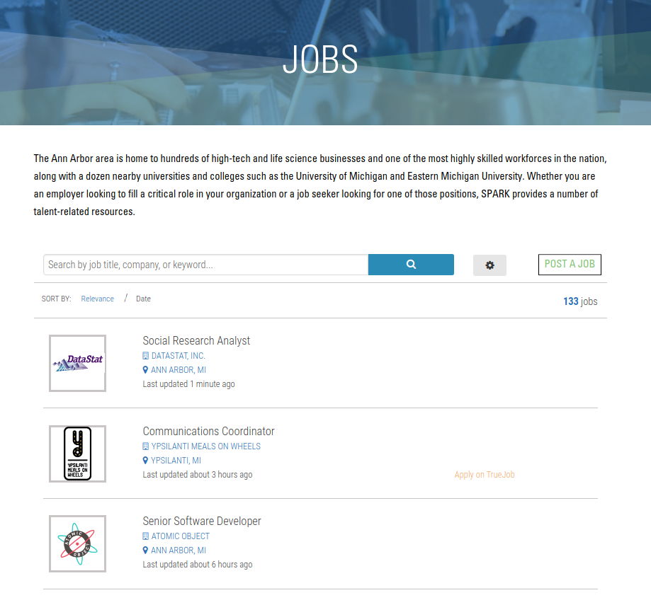 A sample of jobs posted on the SPARK job board